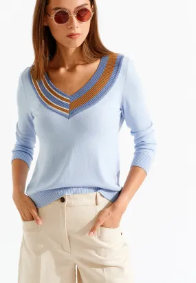 Knitted Three Color V-neck Sweater