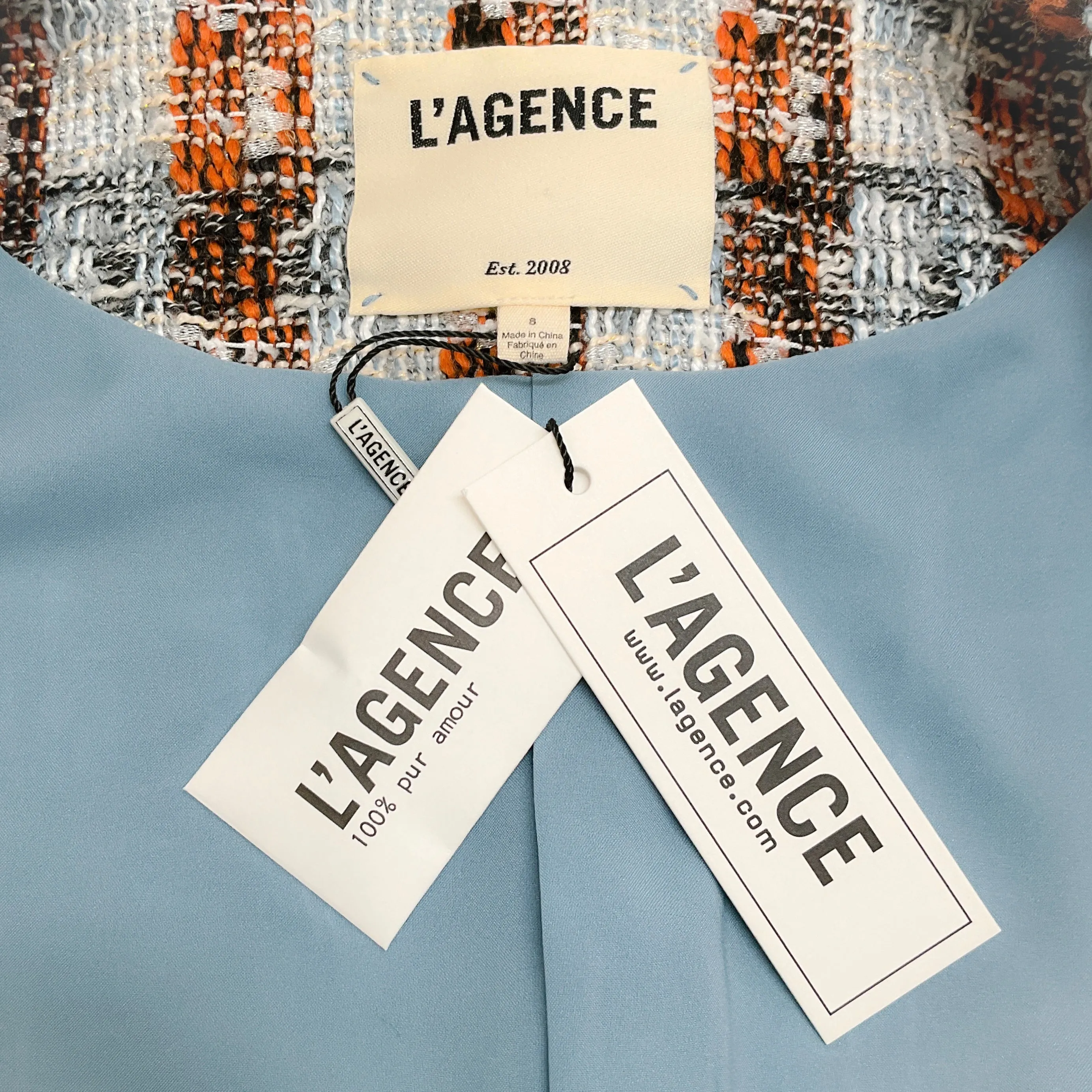 L'Agence Blue / Brown Tweed Angelina Fringed Jacket