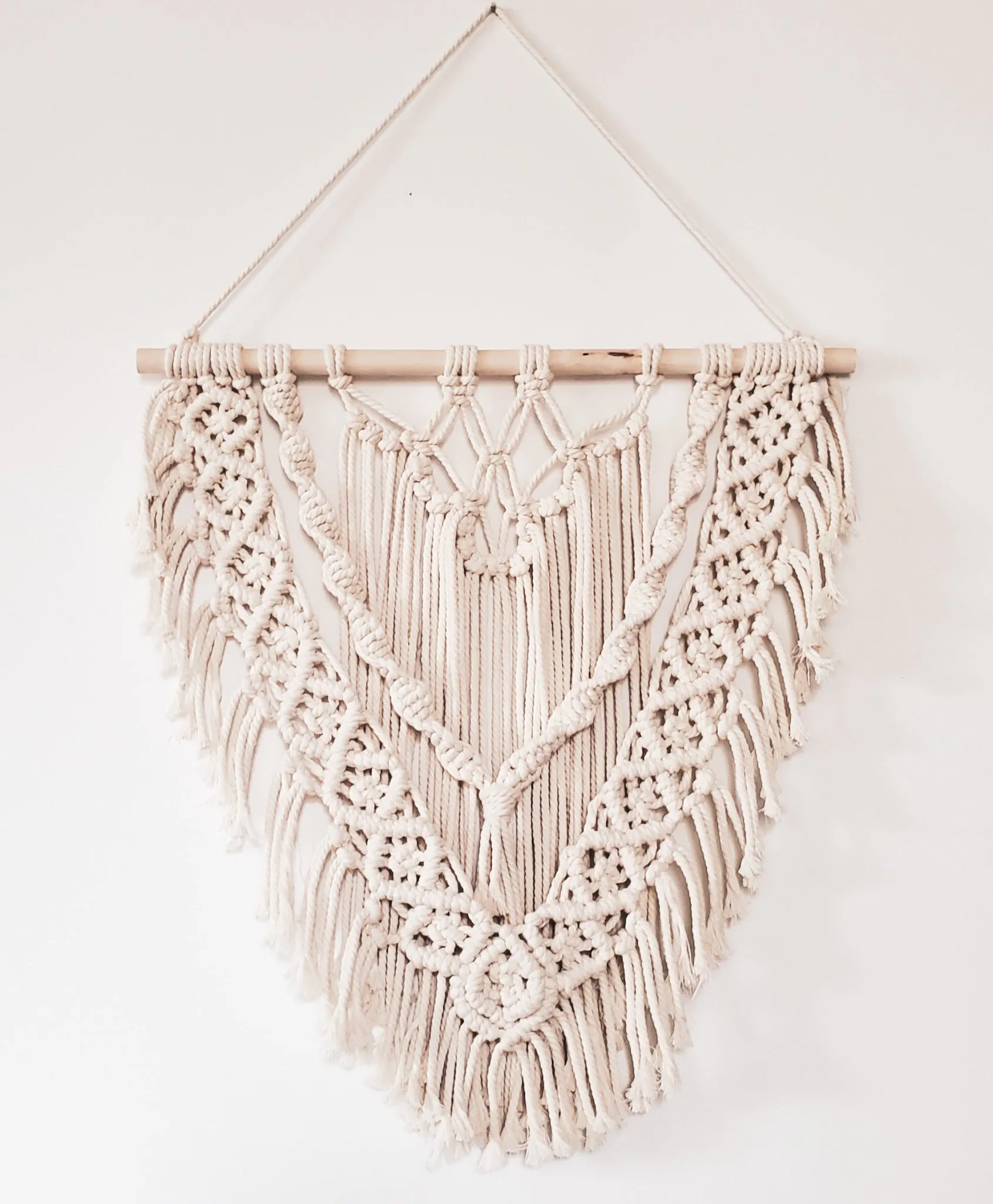 Macrame Wall Hanging - Classic Neutral Design - Handmade with Natural Cotton Rope Perfect for Home Decor