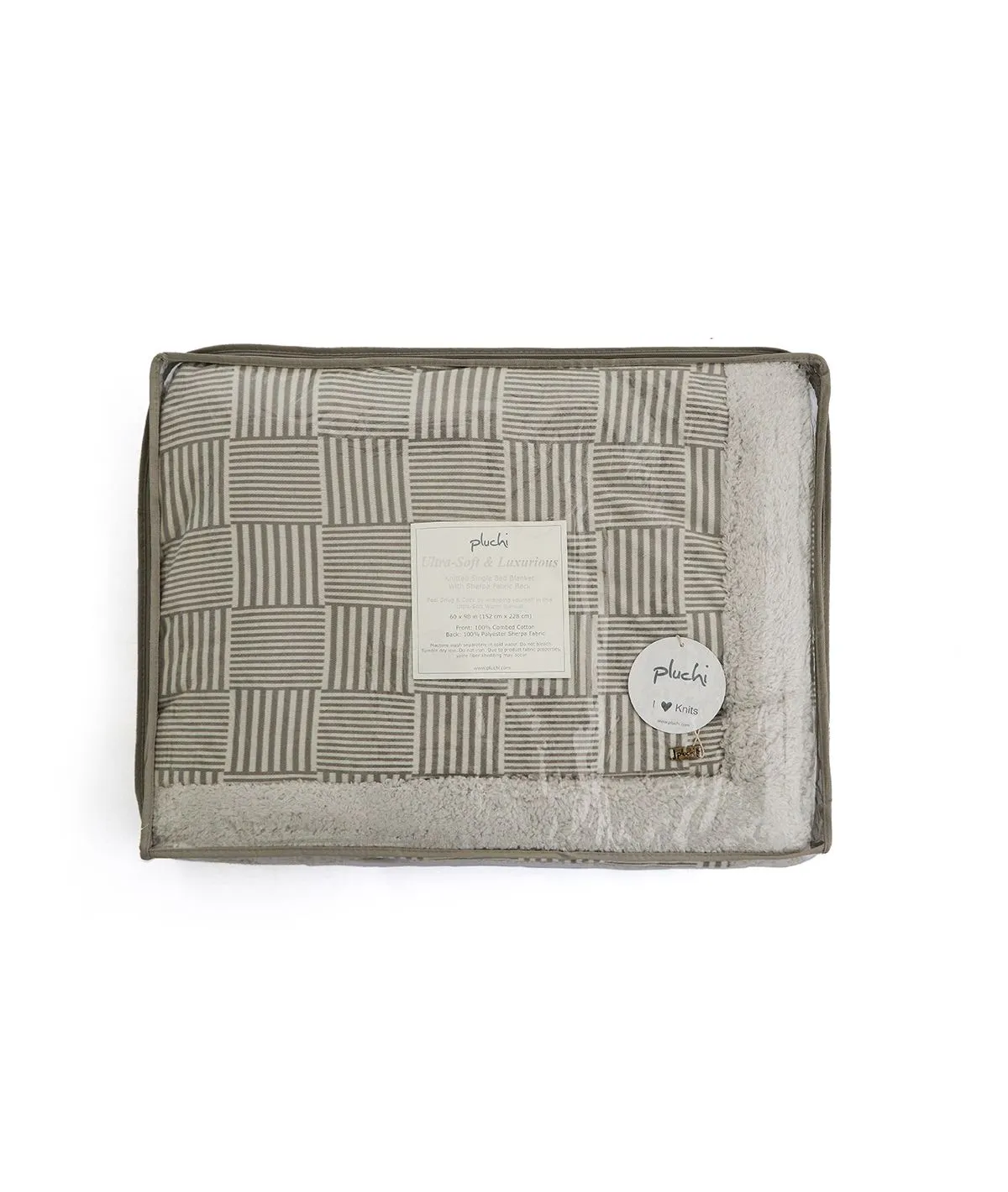 Maze Grey Natural Cotton Knitted Single Bed Blanket layered with Warm Sherpa Fabric