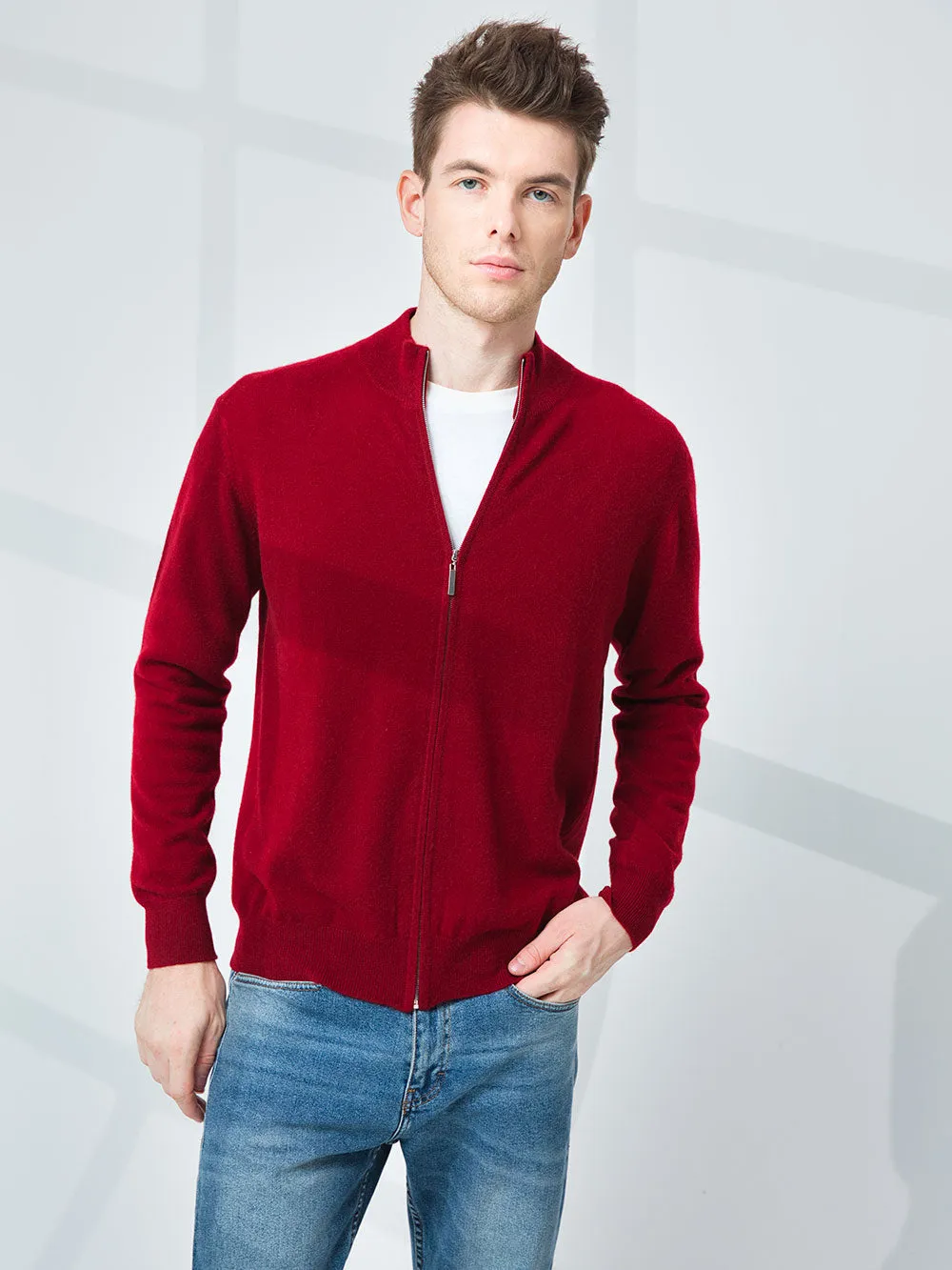 Men's 100% Mongolian Cashmere  Zip Cardigan