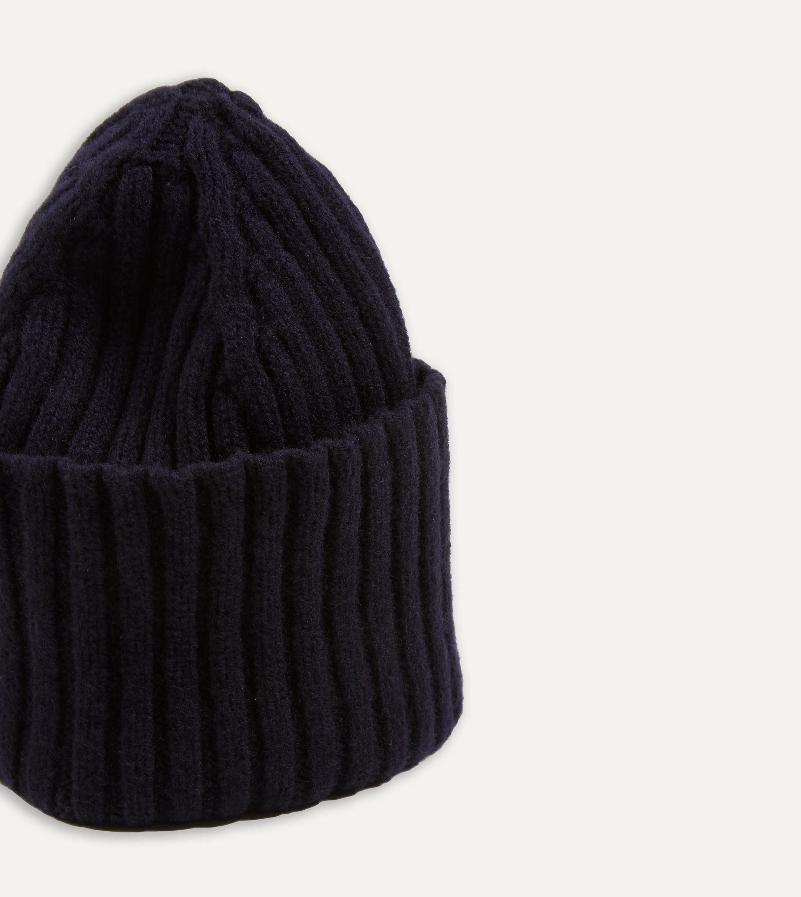 Navy Lambswool Ribbed Knit Cap