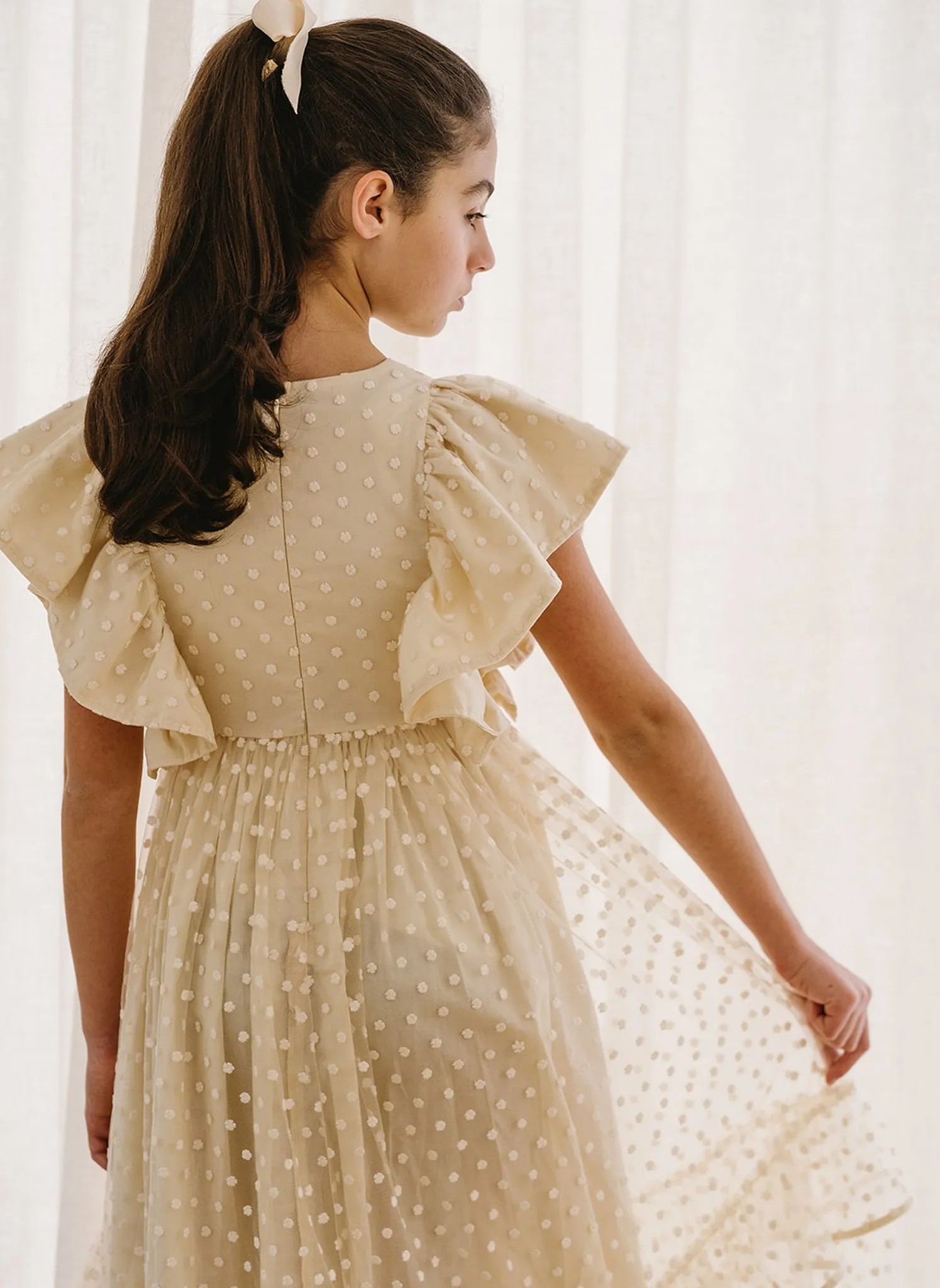 Petite Amalie Embroiderd Flower Bud Tulle Dress