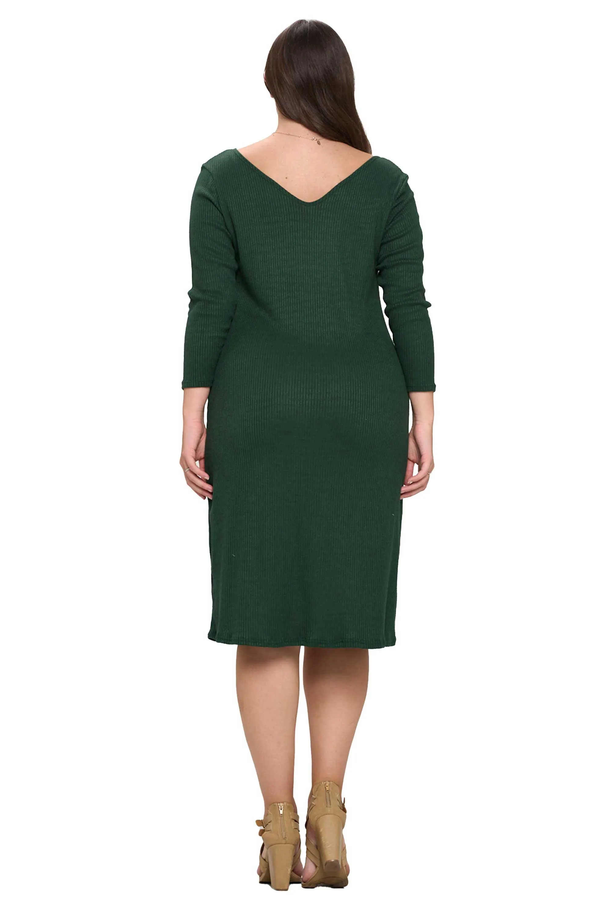 Plunge Neck Vegan Cashmere Rib Midi Dress