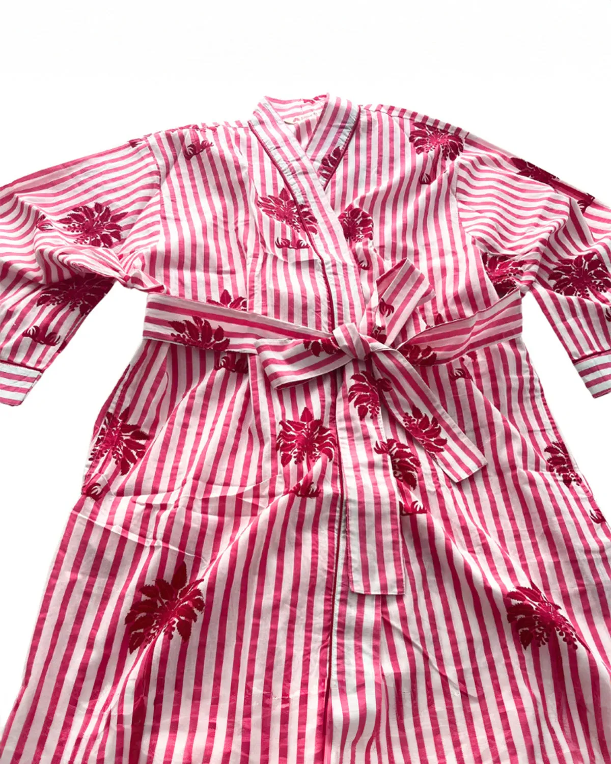 SECONDS | Block Print Cotton Robe | Pink Palms | No Beltloops