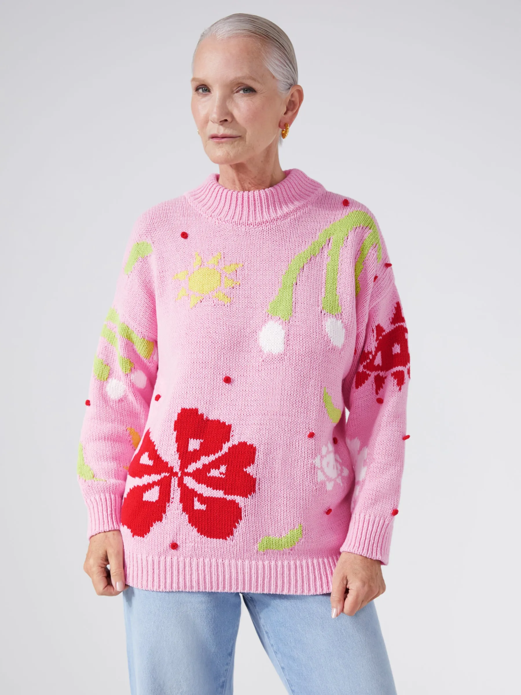 Sun Wink Cotton Intarsia Jumper Pink