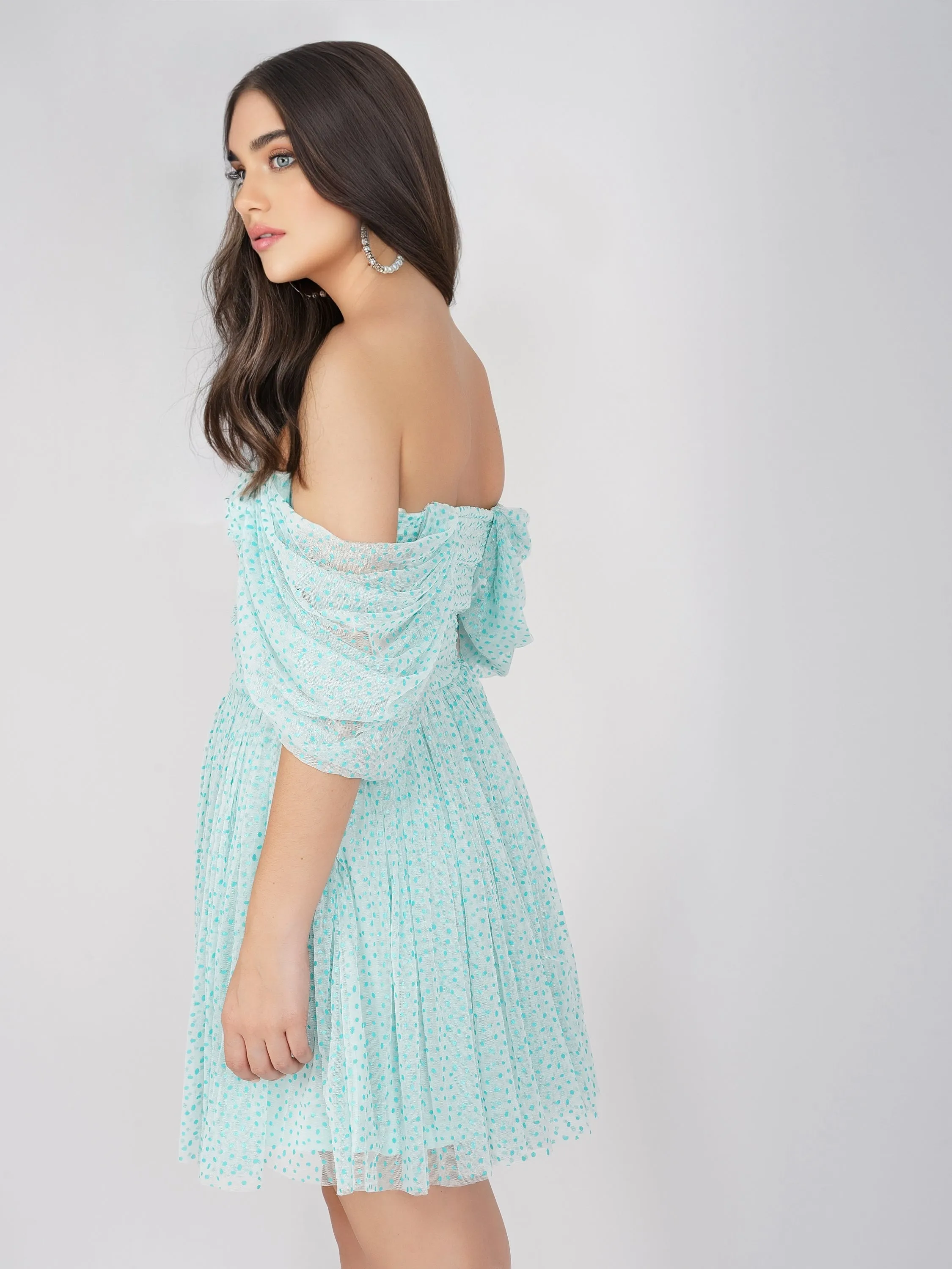 Sydney Tulle Polka Mini Dress in Mint