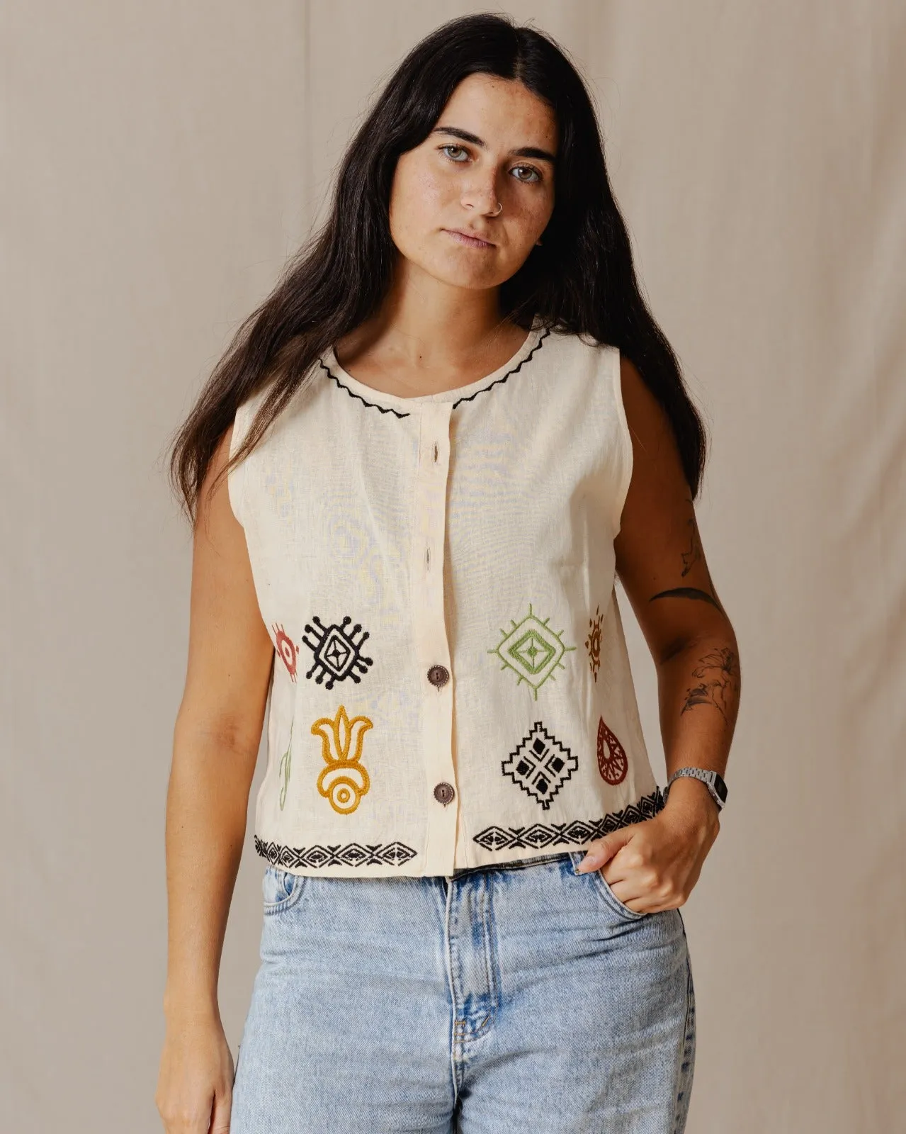 The Boho Lizard Vest Off-White