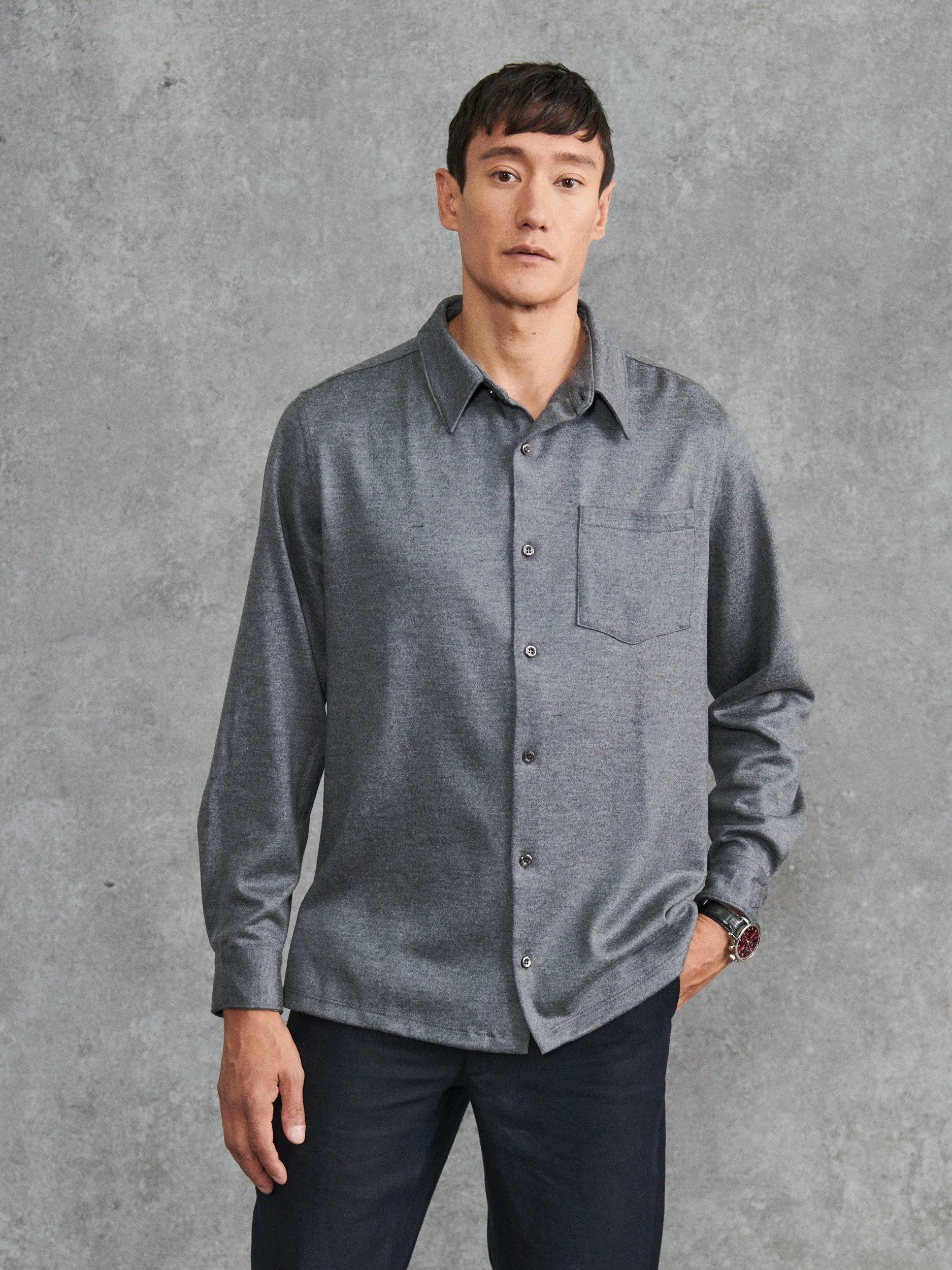 The Cashmere Jersey Shirt - Light Grey