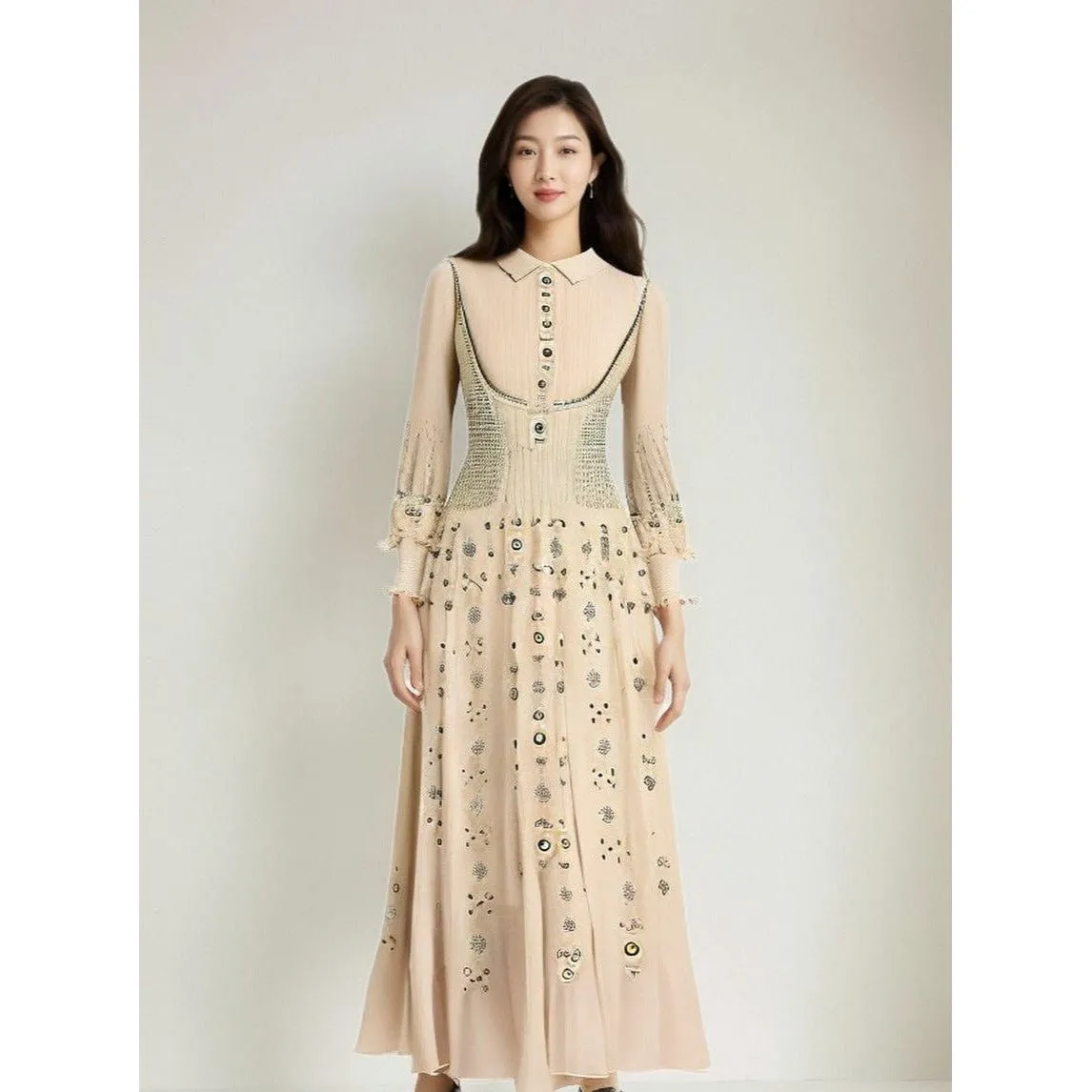 The Mirabelle Lantern Long Sleeves Embroidered Dress