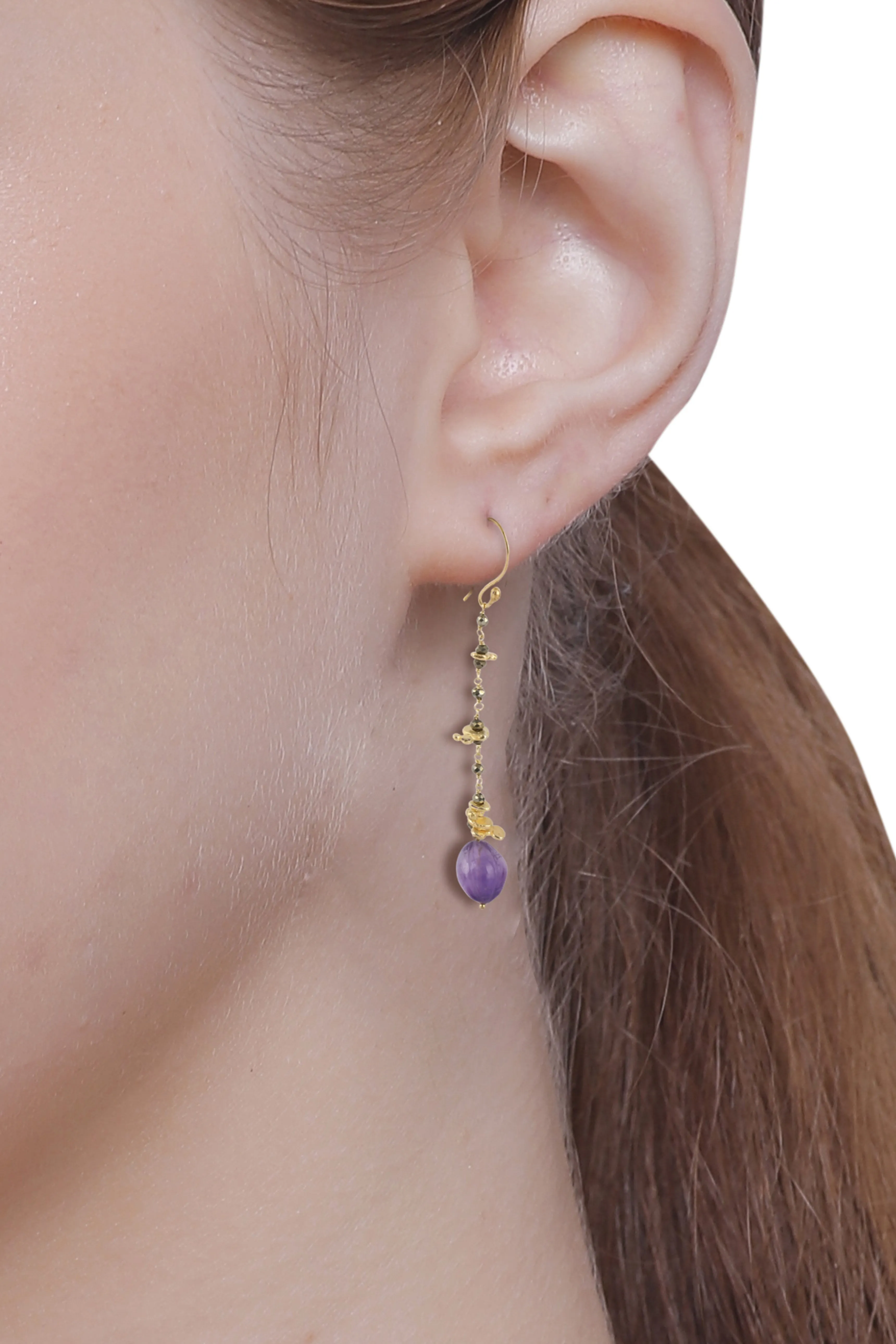 Vama | Zaniah Earrings | Metal-Sterling Silver | Stone-Amethyst | Finish-Shiny