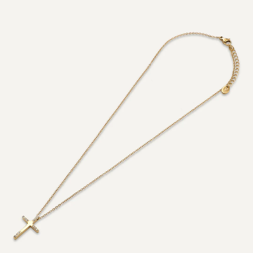 Vibes | Crystal Faith Cross Necklace | 18K Gold-Plated