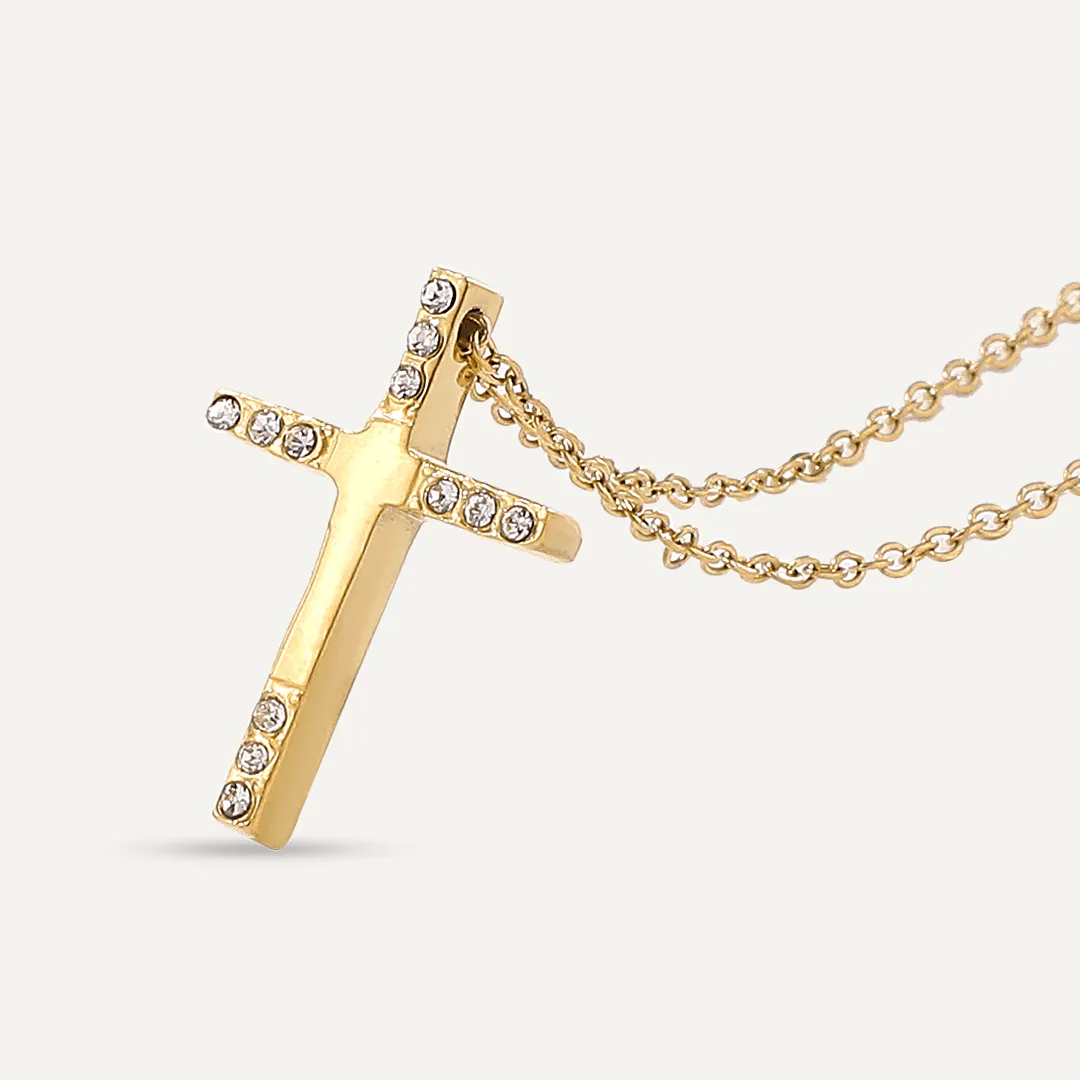 Vibes | Crystal Faith Cross Necklace | 18K Gold-Plated