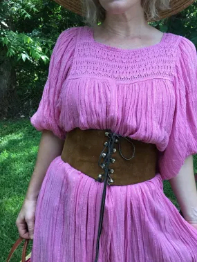 Vintage 60s 70s | Boho Corset Hippie Woodstock Peasant Wide Leather Lace Up Belt