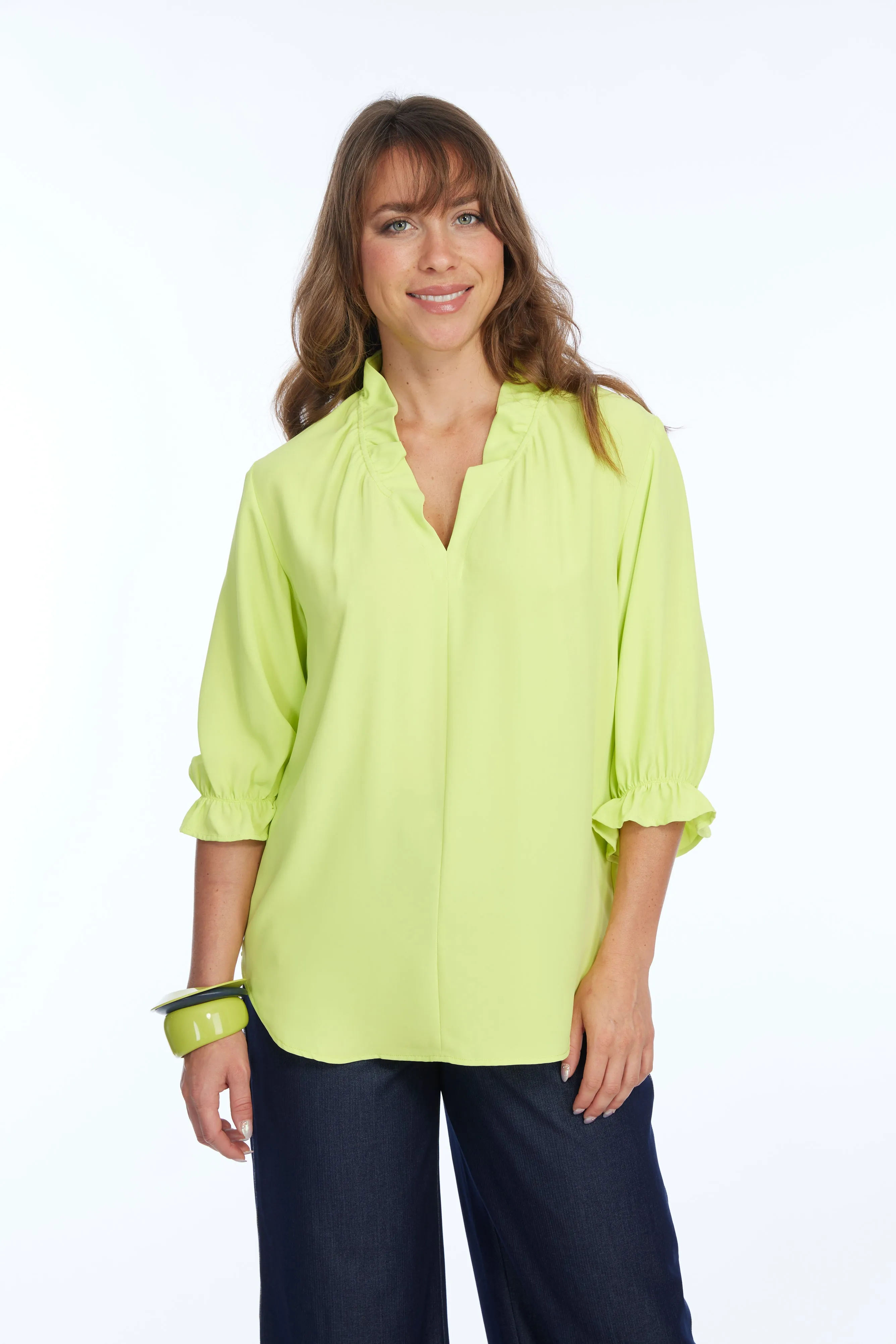 Women's 3/4 Ruffle Sleeve & V-Neck Blouse  | Harper LIOR