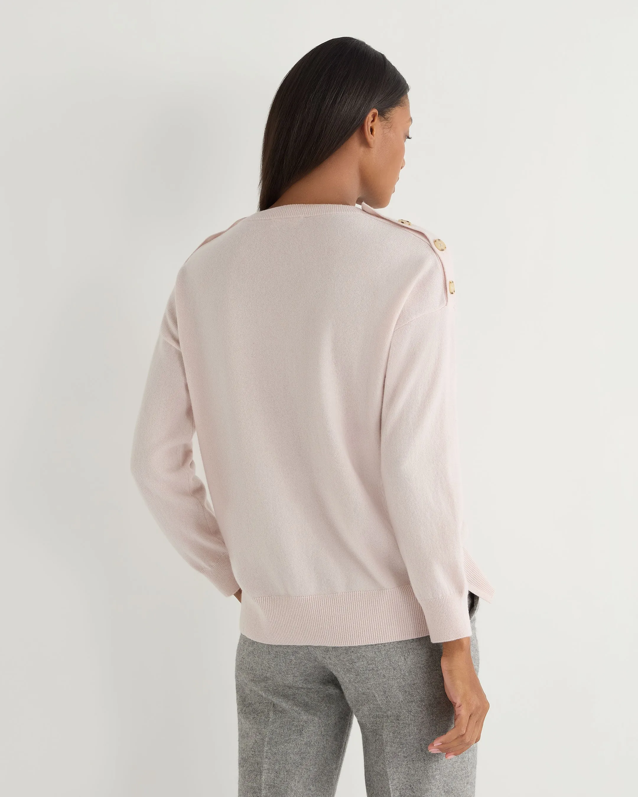 Women's Button Shoulder Cashmere Jumper Quartz Pink