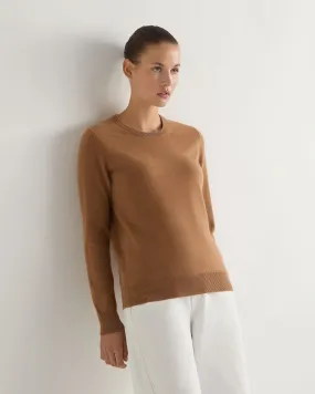 Women's Evie Classic Round Neck Cashmere Sweater Dark Camel Brown