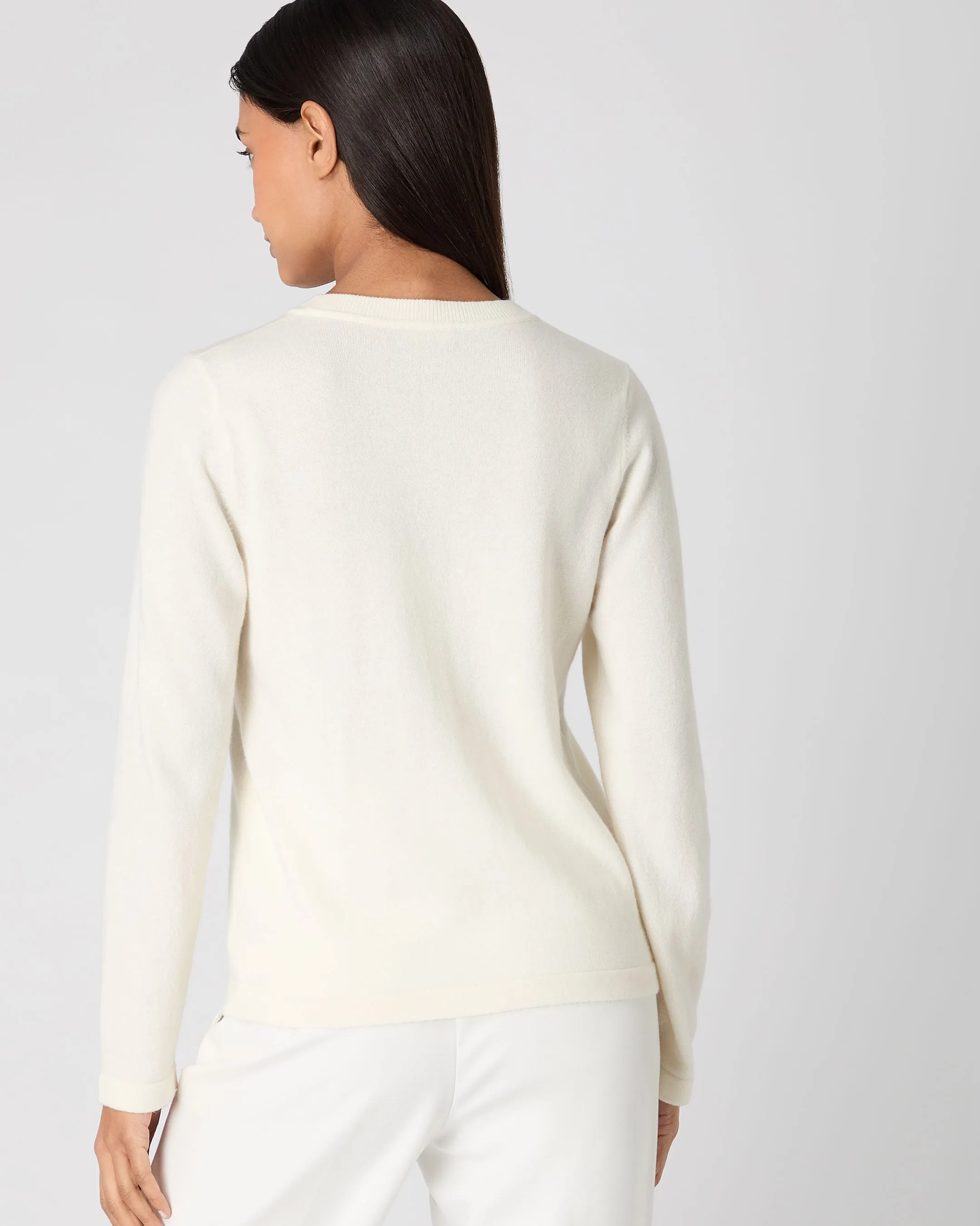 Women's Hallie Round Neck Cashmere Jumper New Ivory White